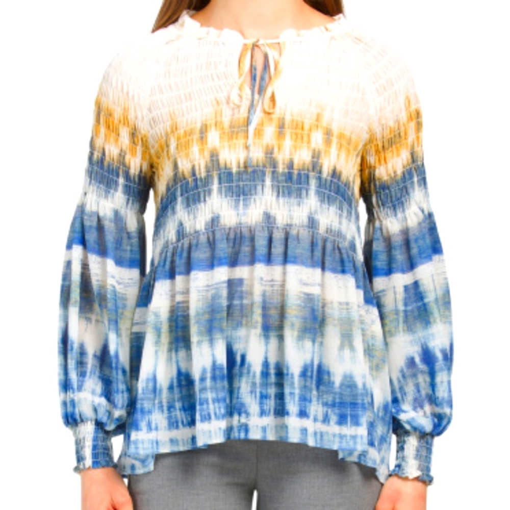 Rose & Olive long sleeve smocked blouse, dip dye, Large, NWT